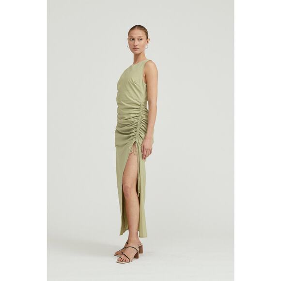 THIRD FORM Sage Green Drawn Deep Tank Maxi Side Slit A-Line Dress Size US 6 - Picture 4 of 14